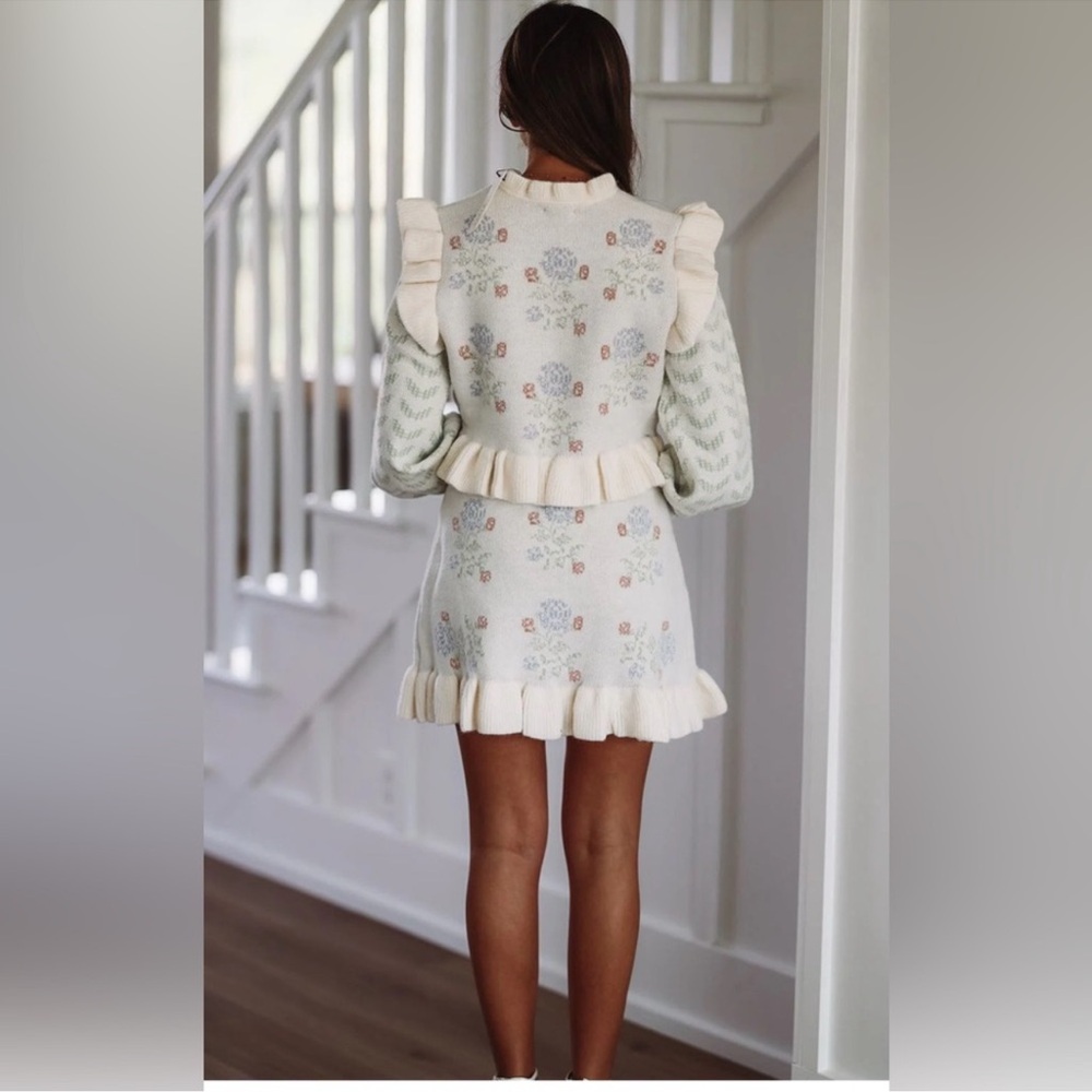 Floral Ruffle Knit Sweater in Cream - Picture 7 of 7